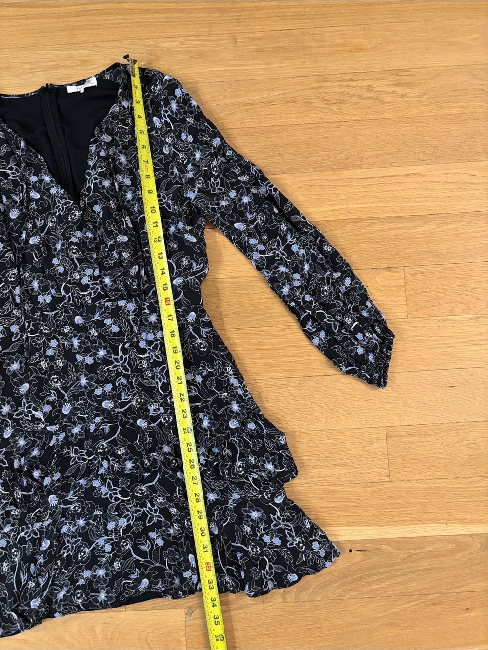 Parker Marengo Silk Blend Floral A-line Dress Medium 8 Long Sleeve Black Blue - Picture 15 of 16